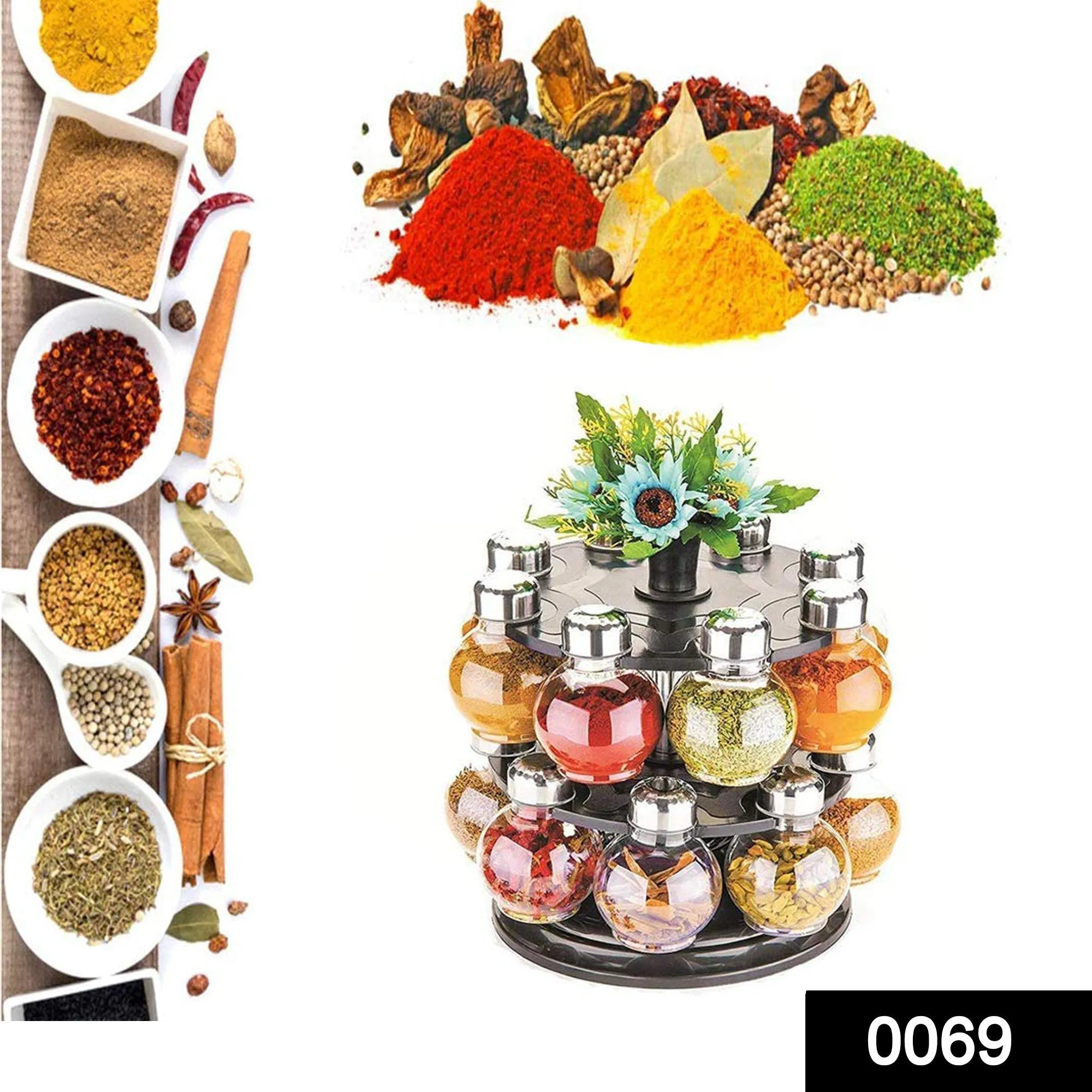 069 Multipurpose Revolving Plastic Spice Rack Set (16pcs)