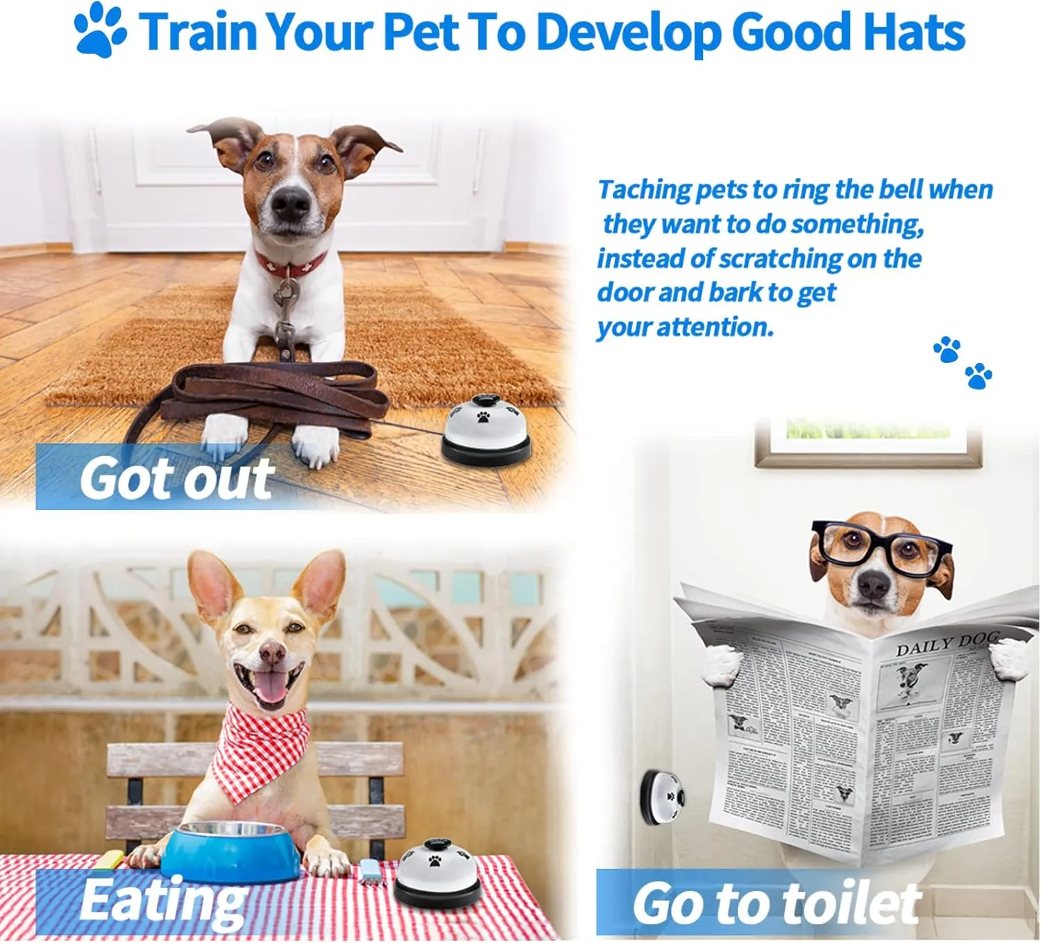 2 Pack Dog Doorbells, Pet Training Bells for Go Outside Potty Training and Communication Device Large Loud Dog Bell Cat Puppy Interactive Toys Adjustable Strap Door Bell