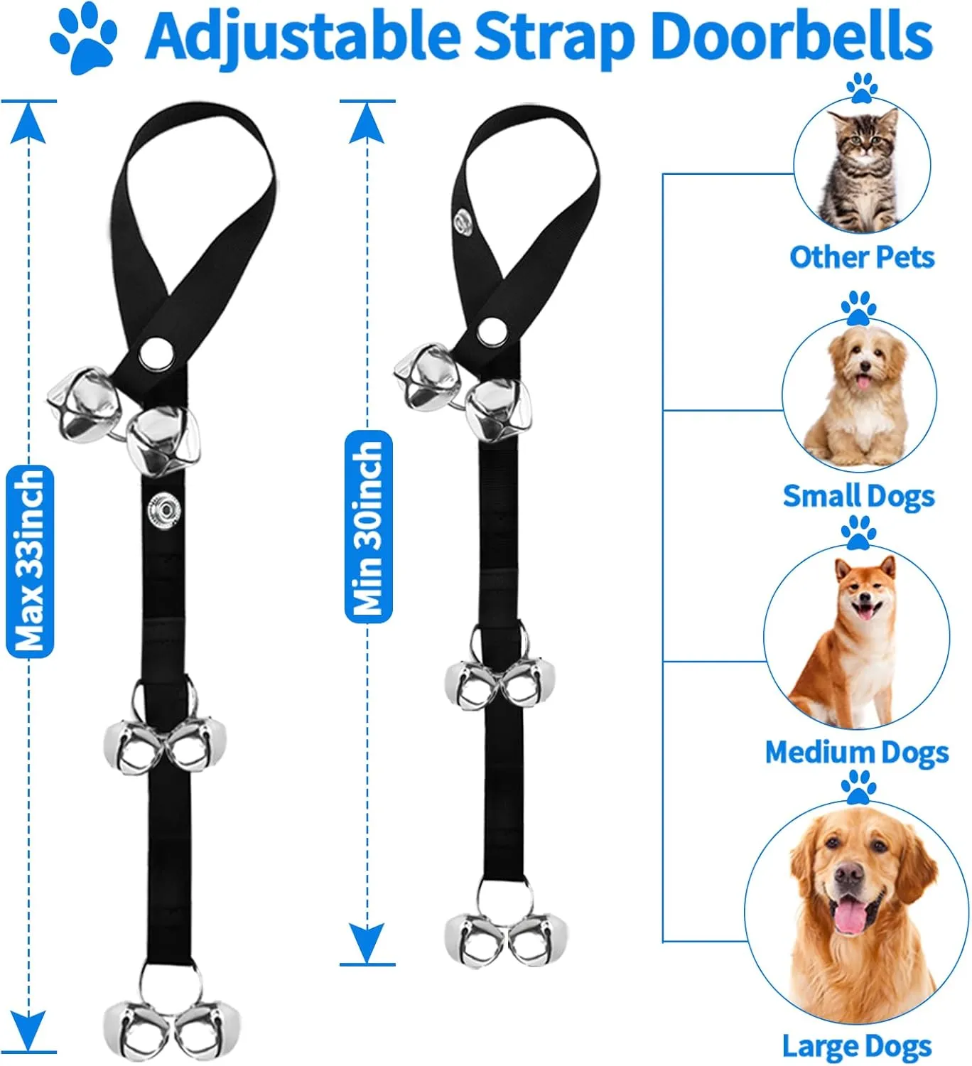 2 Pack Dog Doorbells, Pet Training Bells for Go Outside Potty Training and Communication Device Large Loud Dog Bell Cat Puppy Interactive Toys Adjustable Strap Door Bell