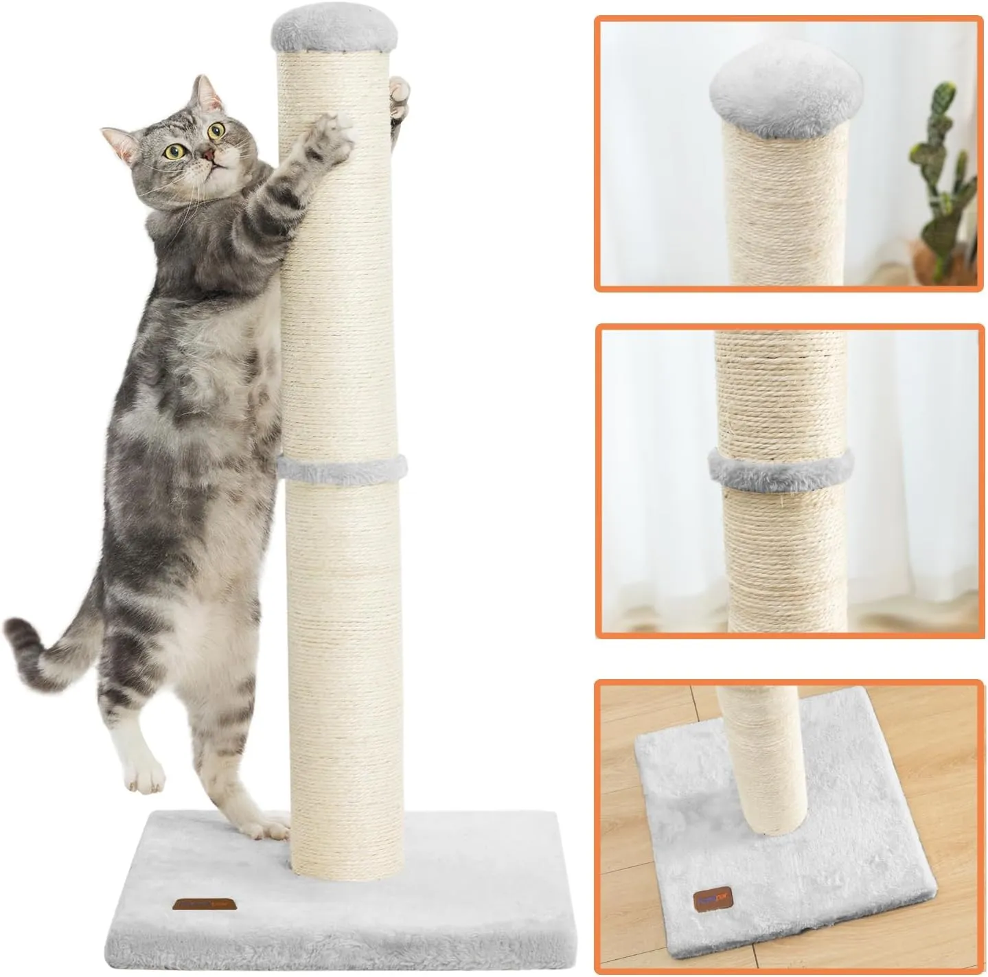 34inch Cat Scratching Post with Natural Sisal Rope 4.3Inch Large Diameter Scratcher Post Tree for Indoor Cats Grey