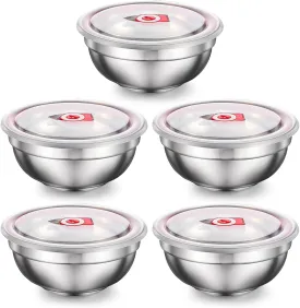 5 PCS 28 Oz Stainless Steel Large Bowls, Metal Double-walled Insulated Noodle Soup Bowls with Lids for Adult, Dishwasher Safe and Unbreakable