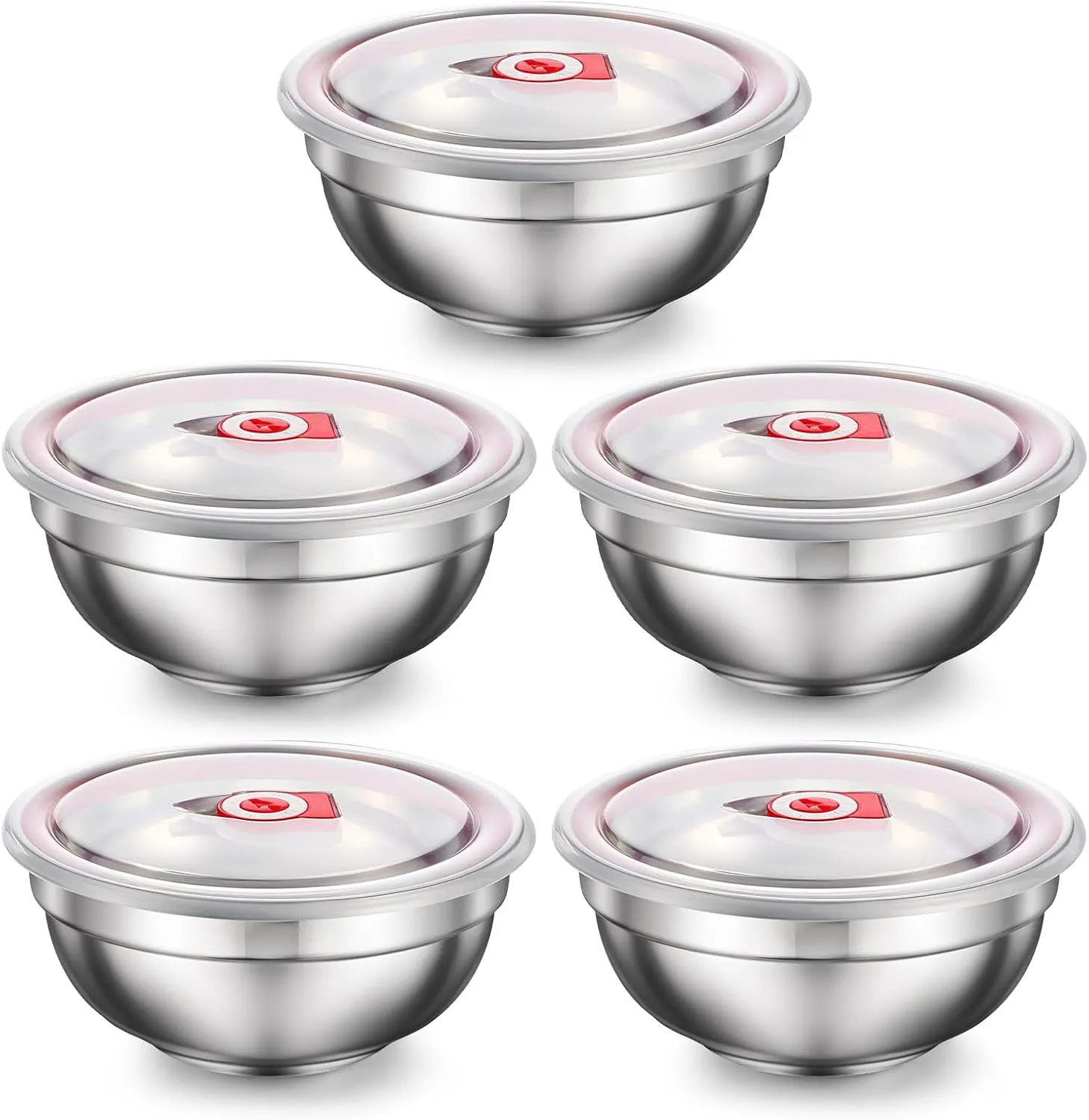 5 PCS 28 Oz Stainless Steel Large Bowls, Metal Double-walled Insulated Noodle Soup Bowls with Lids for Adult, Dishwasher Safe and Unbreakable