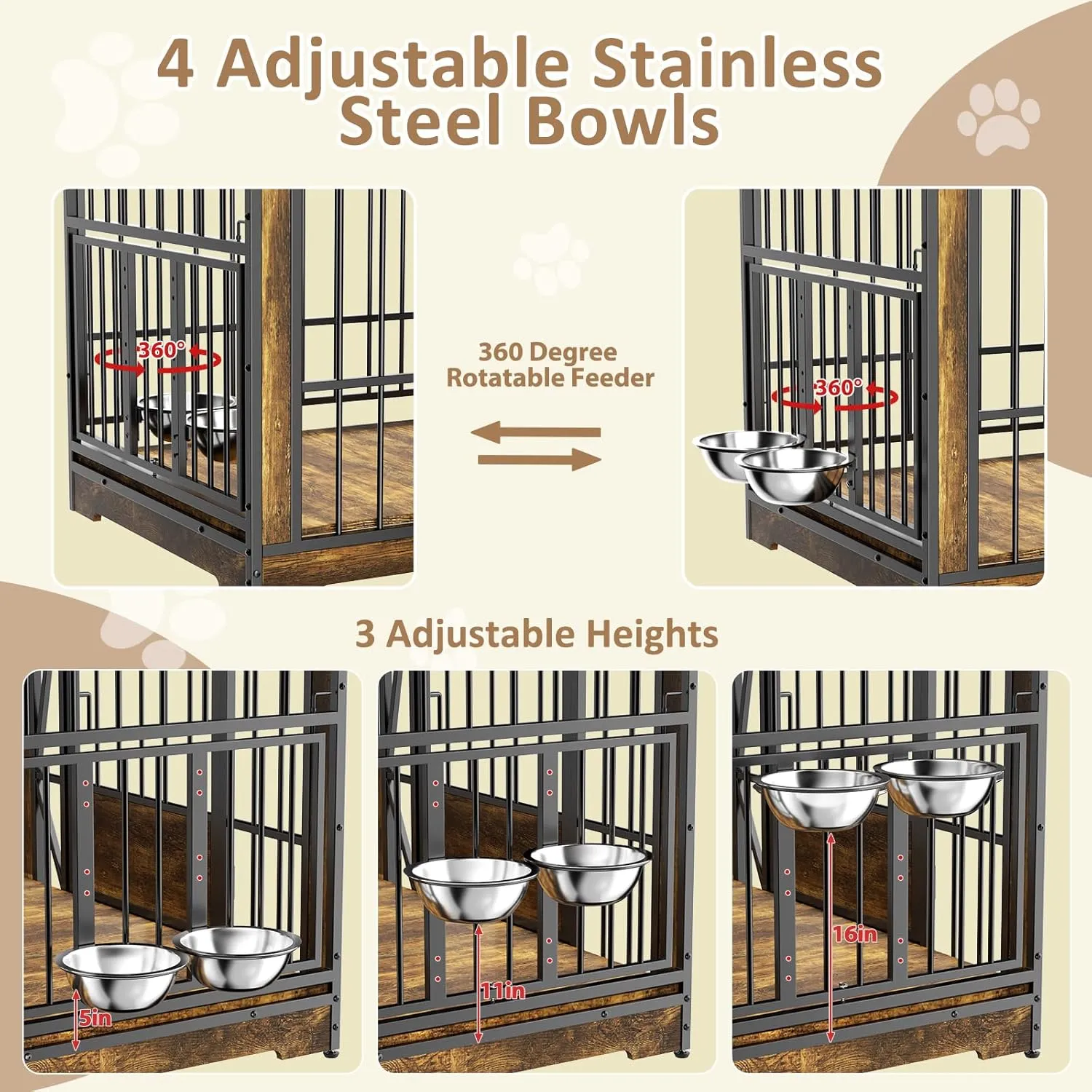 87'' Dog Cage Furniture for 2 Dogs, Large Double Dog Crate Furniture with Adjustable Divider, Heavy Duty Wooden Dog Kennel Indoor with 4 Bowls, XL Dog Crate TV Stand End Table for Large Breed, Brown