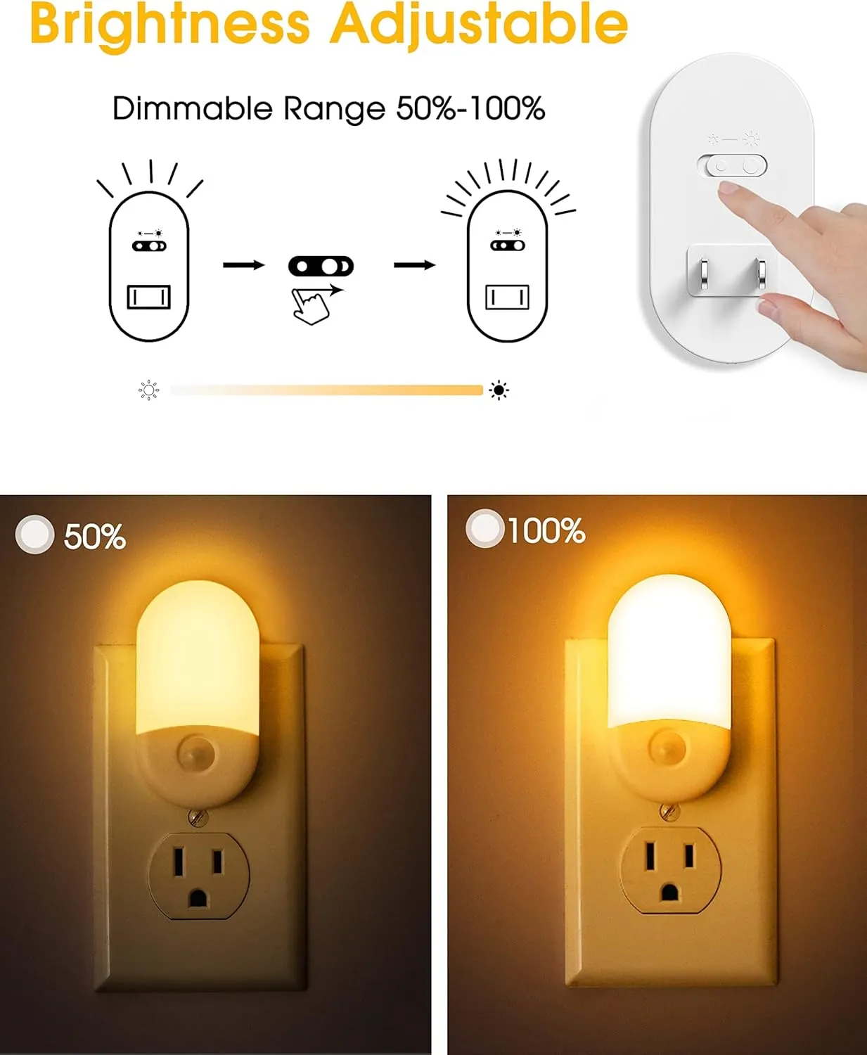 Amber Night Light, LOHAS Night Lights Plug into Wall[4 Pack], 0.6W 2000K LED Nightlight, Dusk to Dawn Sensor, 30/60LM Adjustable Brightness, Automatic Low Blue Night Light for Kid, Bathroom, Hallway