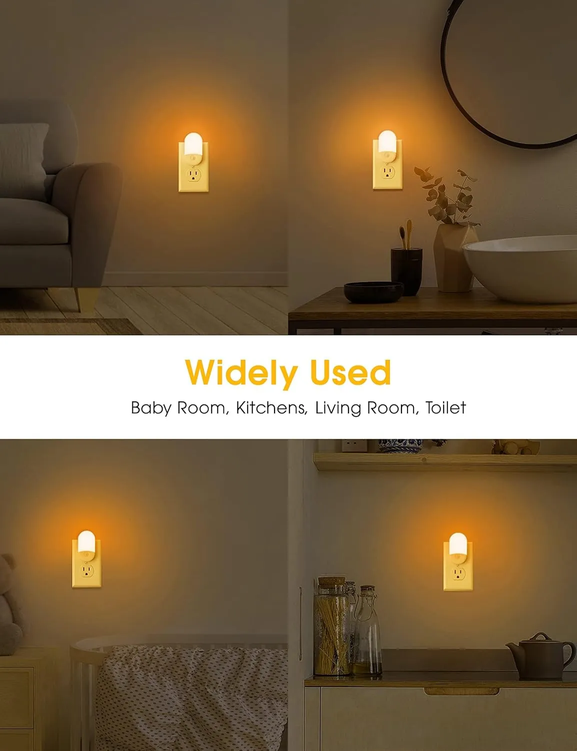 Amber Night Light, LOHAS Night Lights Plug into Wall[4 Pack], 0.6W 2000K LED Nightlight, Dusk to Dawn Sensor, 30/60LM Adjustable Brightness, Automatic Low Blue Night Light for Kid, Bathroom, Hallway