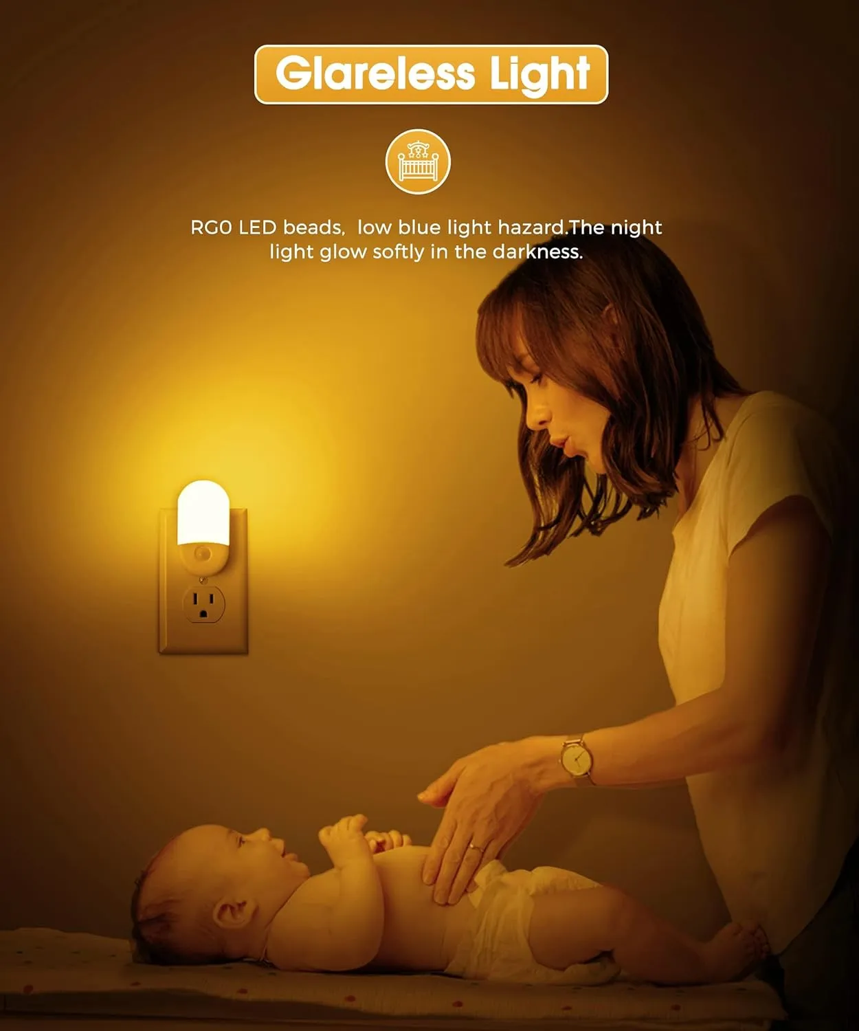 Amber Night Light, LOHAS Night Lights Plug into Wall[4 Pack], 0.6W 2000K LED Nightlight, Dusk to Dawn Sensor, 30/60LM Adjustable Brightness, Automatic Low Blue Night Light for Kid, Bathroom, Hallway