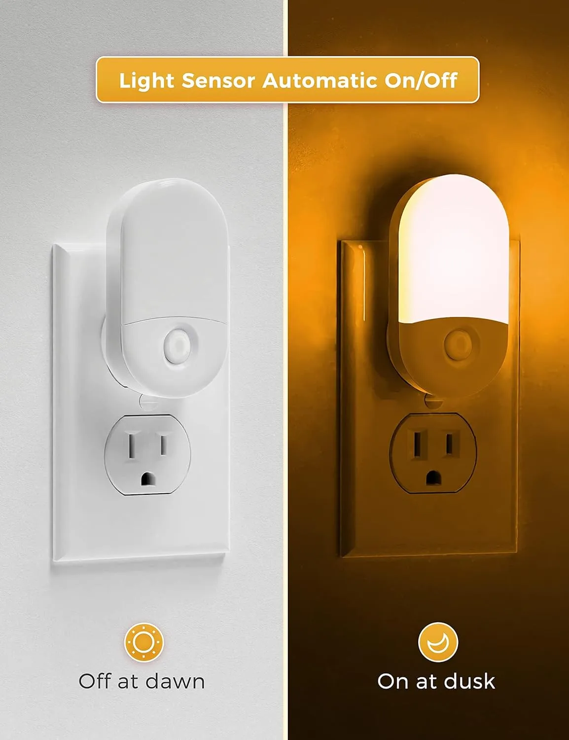Amber Night Light, LOHAS Night Lights Plug into Wall[4 Pack], 0.6W 2000K LED Nightlight, Dusk to Dawn Sensor, 30/60LM Adjustable Brightness, Automatic Low Blue Night Light for Kid, Bathroom, Hallway