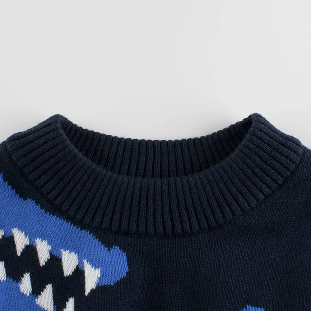 Baby Boys Knit Sweater Round Striped Cotton Cartoon Animal Pullover Sweatshirt