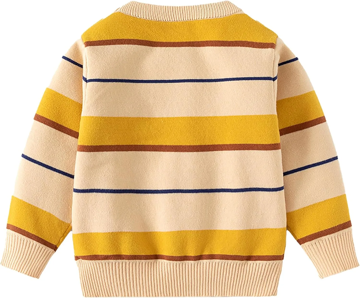 Baby Boys Knit Sweater Round Striped Cotton Cartoon Animal Pullover Sweatshirt