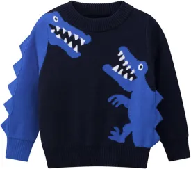 Baby Boys Knit Sweater Round Striped Cotton Cartoon Animal Pullover Sweatshirt