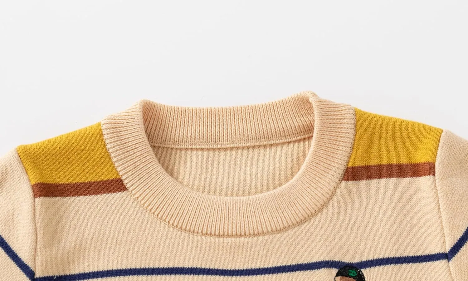 Baby Boys Knit Sweater Round Striped Cotton Cartoon Animal Pullover Sweatshirt