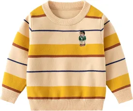 Baby Boys Knit Sweater Round Striped Cotton Cartoon Animal Pullover Sweatshirt