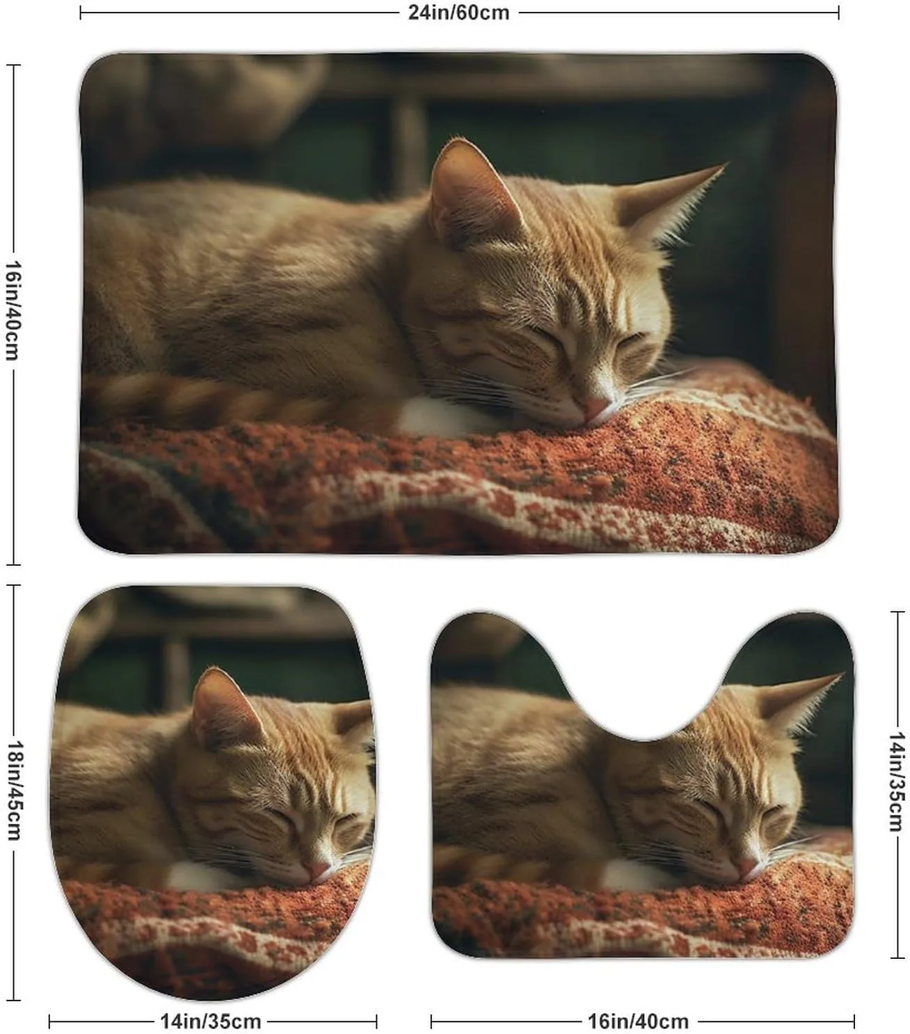 Bathroom Rugs Set 3 Piece Bath Mat Set Non-Slip Bath Mat Sleeping Cat Bath Rugs Washable Bathroom Mats for Home Decor Bathroom Rug for Shower Tub