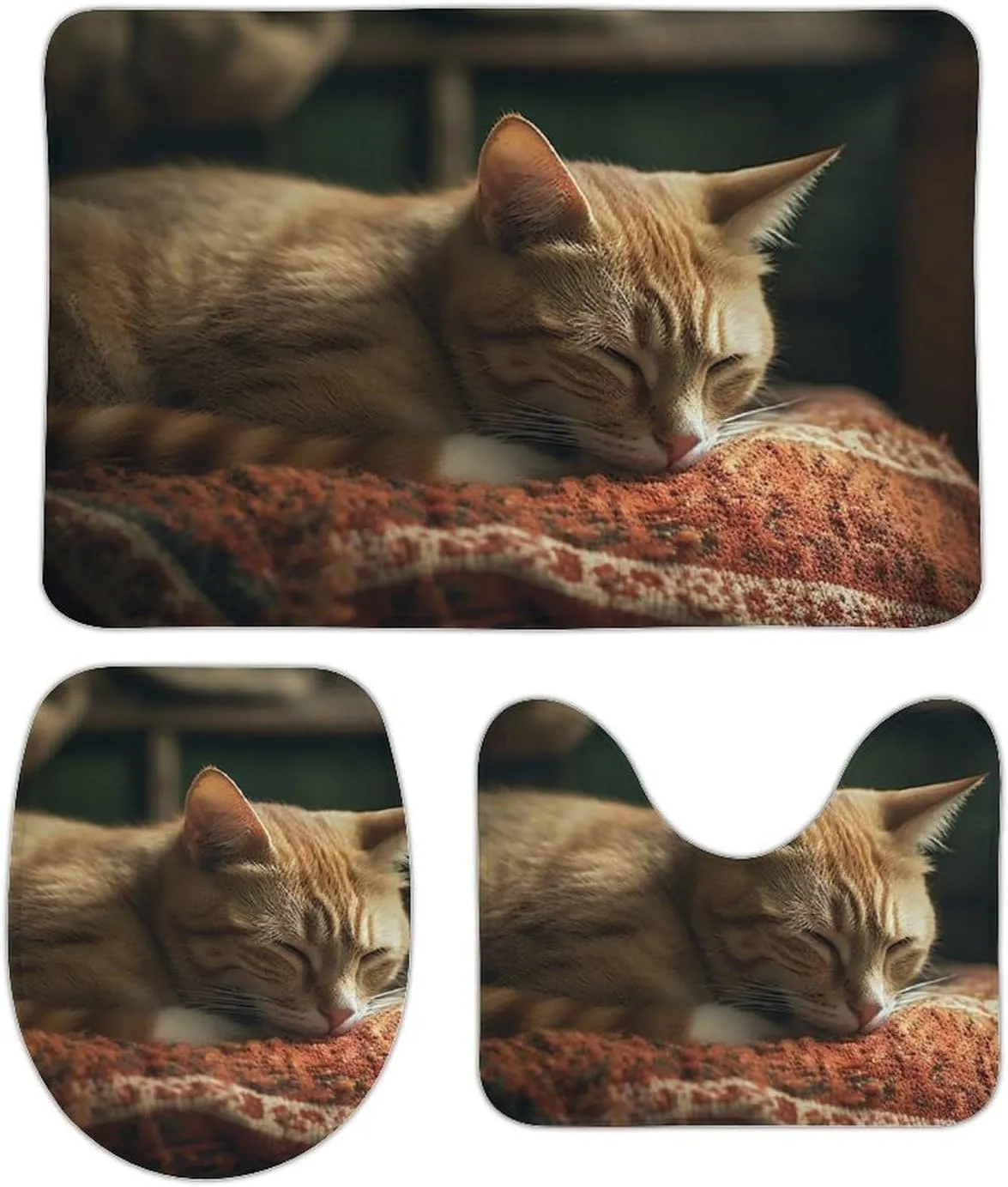 Bathroom Rugs Set 3 Piece Bath Mat Set Non-Slip Bath Mat Sleeping Cat Bath Rugs Washable Bathroom Mats for Home Decor Bathroom Rug for Shower Tub