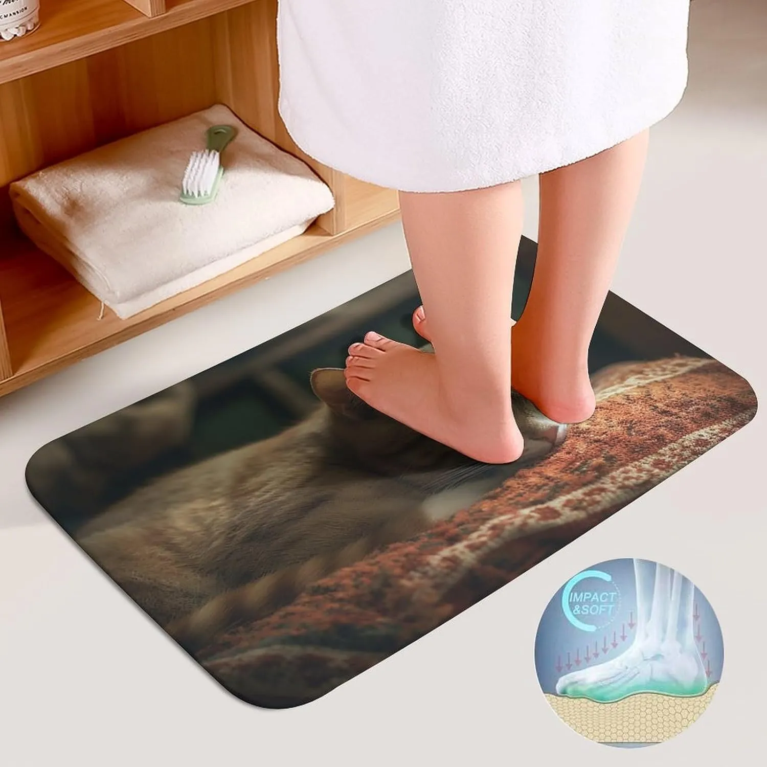 Bathroom Rugs Set 3 Piece Bath Mat Set Non-Slip Bath Mat Sleeping Cat Bath Rugs Washable Bathroom Mats for Home Decor Bathroom Rug for Shower Tub
