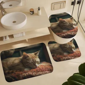 Bathroom Rugs Set 3 Piece Bath Mat Set Non-Slip Bath Mat Sleeping Cat Bath Rugs Washable Bathroom Mats for Home Decor Bathroom Rug for Shower Tub