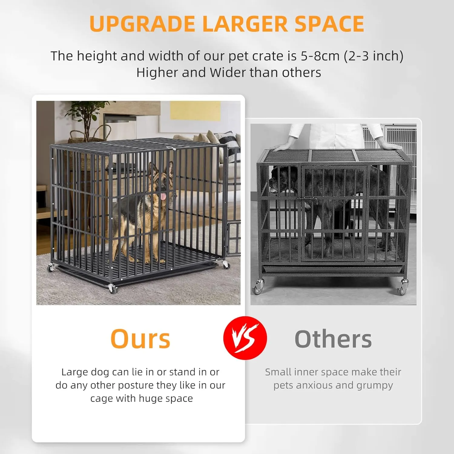BingoPaw Heavy Duty Dog Crate: 42inch Indestructible Escape Proof Dog Cage Kennel with Higher Inner Space - Indoor Outdoor Huge Doggie Training Play Pen with Double Door for High Anxiety Dogs