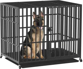 BingoPaw Heavy Duty Dog Crate: 42inch Indestructible Escape Proof Dog Cage Kennel with Higher Inner Space - Indoor Outdoor Huge Doggie Training Play Pen with Double Door for High Anxiety Dogs