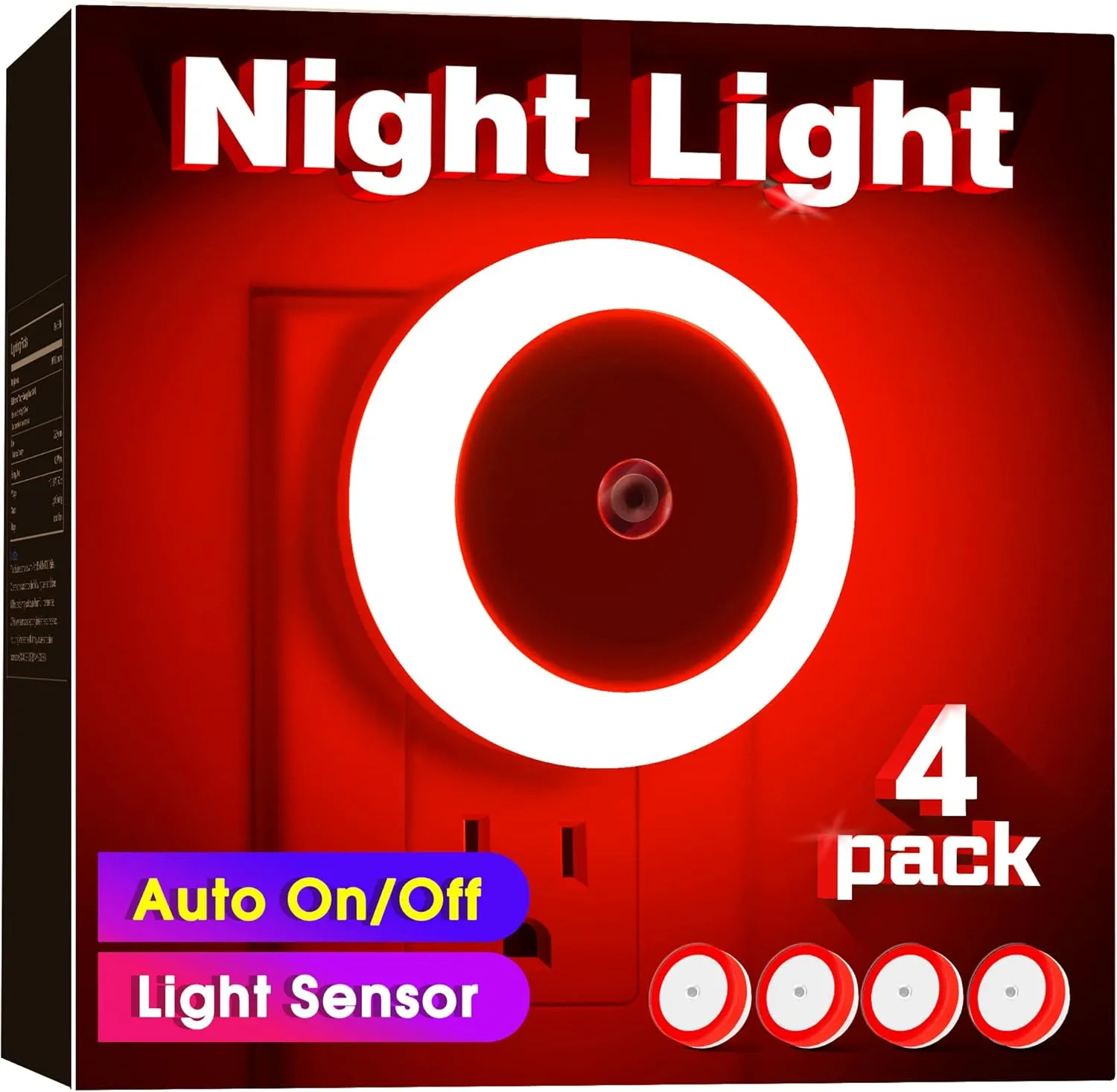 Briignite 4 Pack Red LED Night Light, Dusk to Dawn Sensor, Plug in, 60 Lumens, 0.6W, ABS Plastic, Perfect for Bedroom, Hallway, Bathroom, Kitchen, Stairway, Nursery
