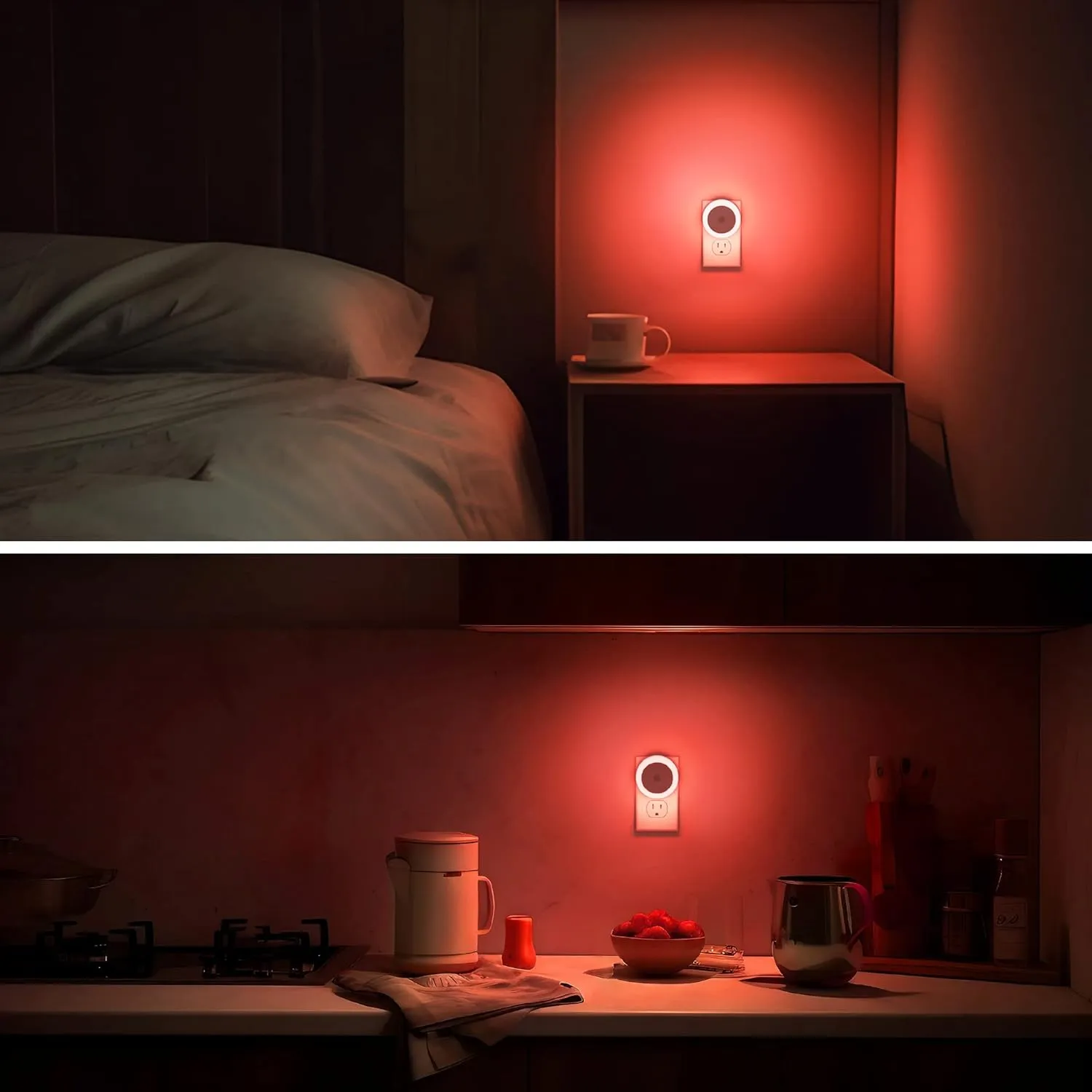 Briignite 4 Pack Red LED Night Light, Dusk to Dawn Sensor, Plug in, 60 Lumens, 0.6W, ABS Plastic, Perfect for Bedroom, Hallway, Bathroom, Kitchen, Stairway, Nursery