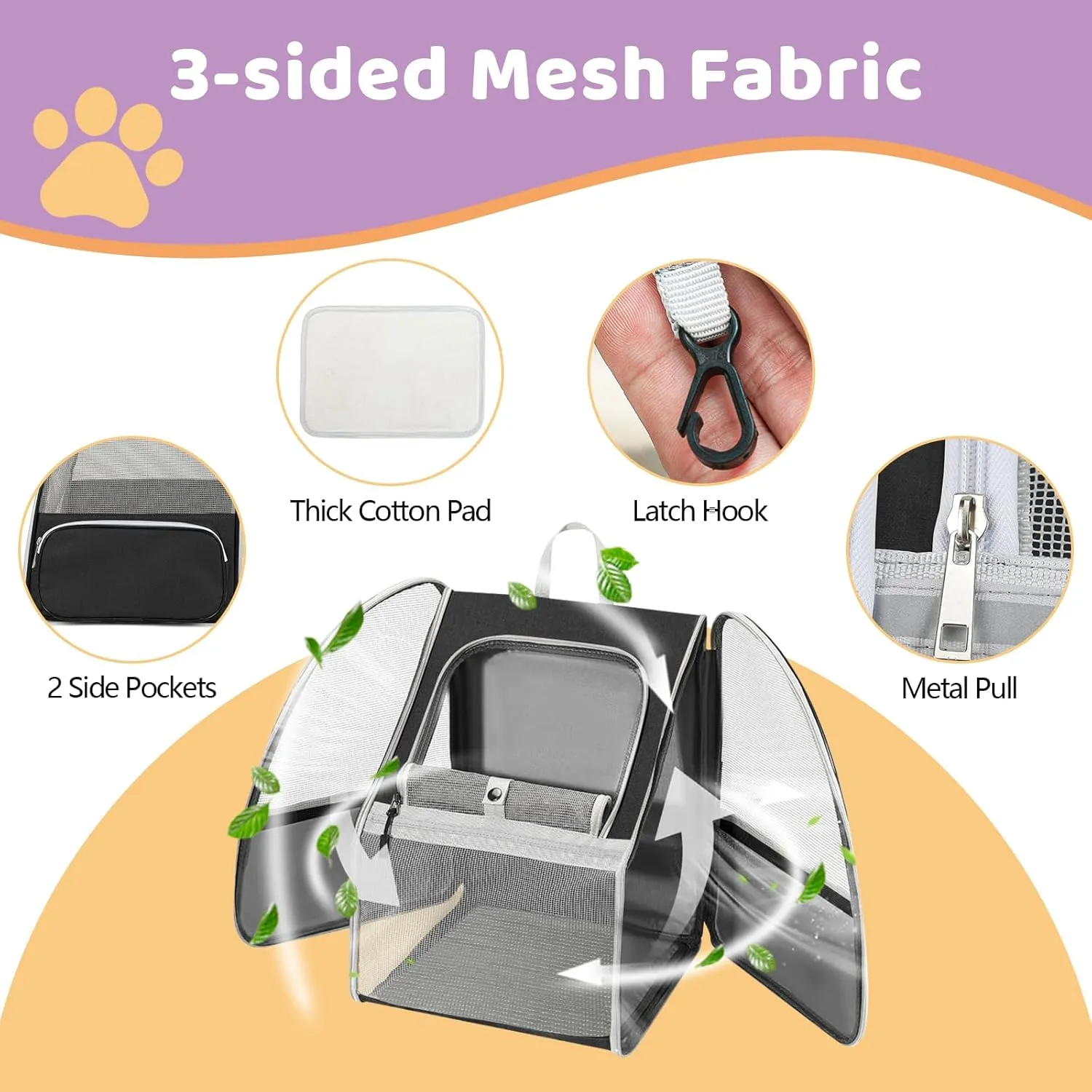 Cat Backpack Carrier Large Pet Backpack for Small Dog Medium Cat Puppy Kitten Bunny up to 15lbs, Ventilated Mesh Dog Collapsible Travel Backpack for Hiking Walking Outdoor