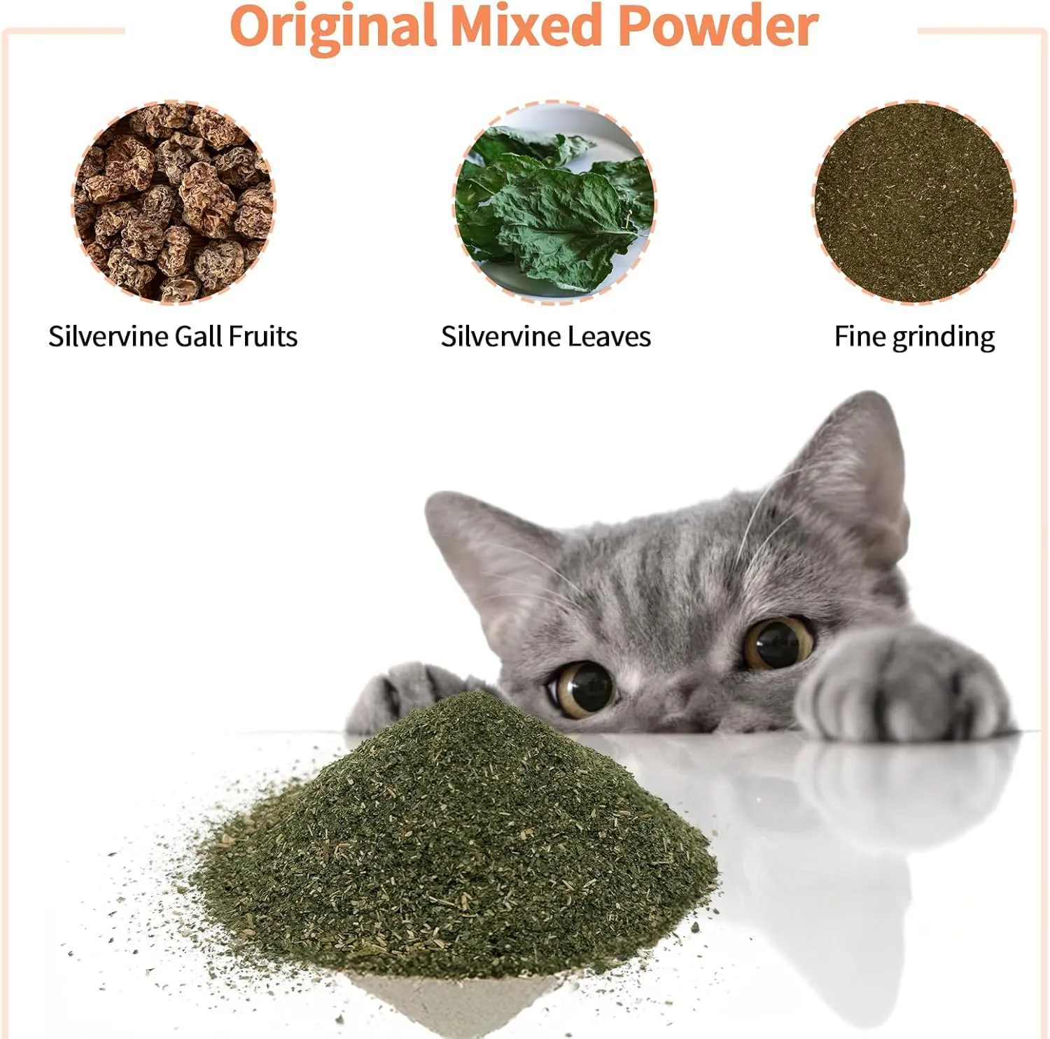 Cat Toys - Blend Silvervine Powder 75g with 5 Pouches, Catnip Alternative, 100% Natural Silver Vine Gall Fruit Powder & Silvervine Leaves, Suitable for All Cat Ages