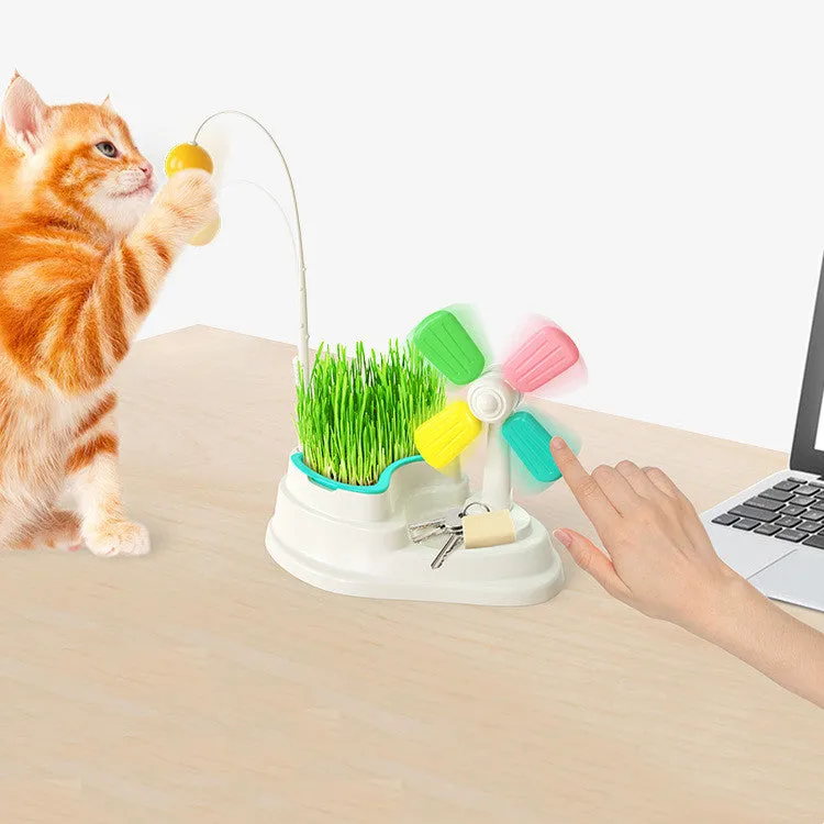 Cat Windmill Interactive Toy with Grass Box