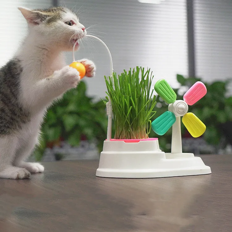 Cat Windmill Interactive Toy with Grass Box
