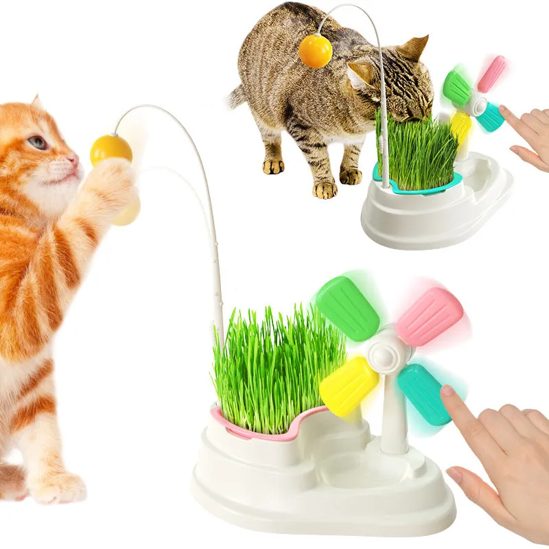 Cat Windmill Interactive Toy with Grass Box
