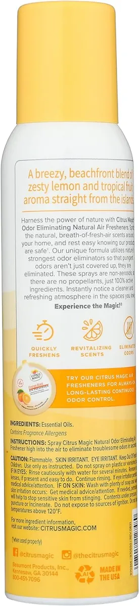 Citrus Magic Natural Odor Eliminating Air Freshener Spray, Tropical Lemon, 3-Ounce (Pack of 2)