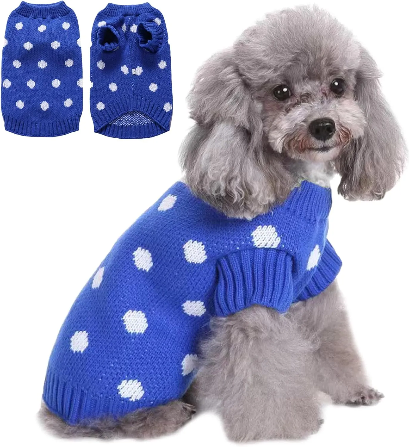 Classic Knitwear Warm Winter Dog Sweater - Thick Knitted Dot Puppy Turtleneck for Small Pets, Cat, Boy, Girl - Holiday Christmas Clothes