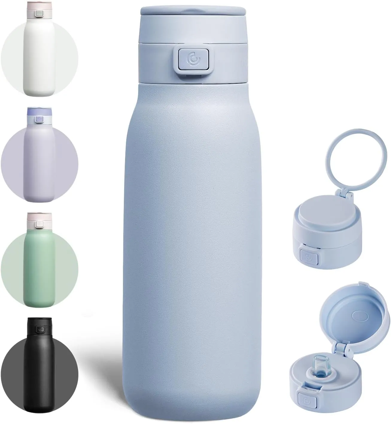 COKTIK 32 oz Insulated Water Bottle for Travel, Double Walled Vacuum Stainless Steel water bottles with straw, Free sip, Flip lid, Thermos, water bottle, Keep Drink or coffee Hot/Cold, 32oz, Blue