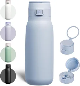 COKTIK 32 oz Insulated Water Bottle for Travel, Double Walled Vacuum Stainless Steel water bottles with straw, Free sip, Flip lid, Thermos, water bottle, Keep Drink or coffee Hot/Cold, 32oz, Blue
