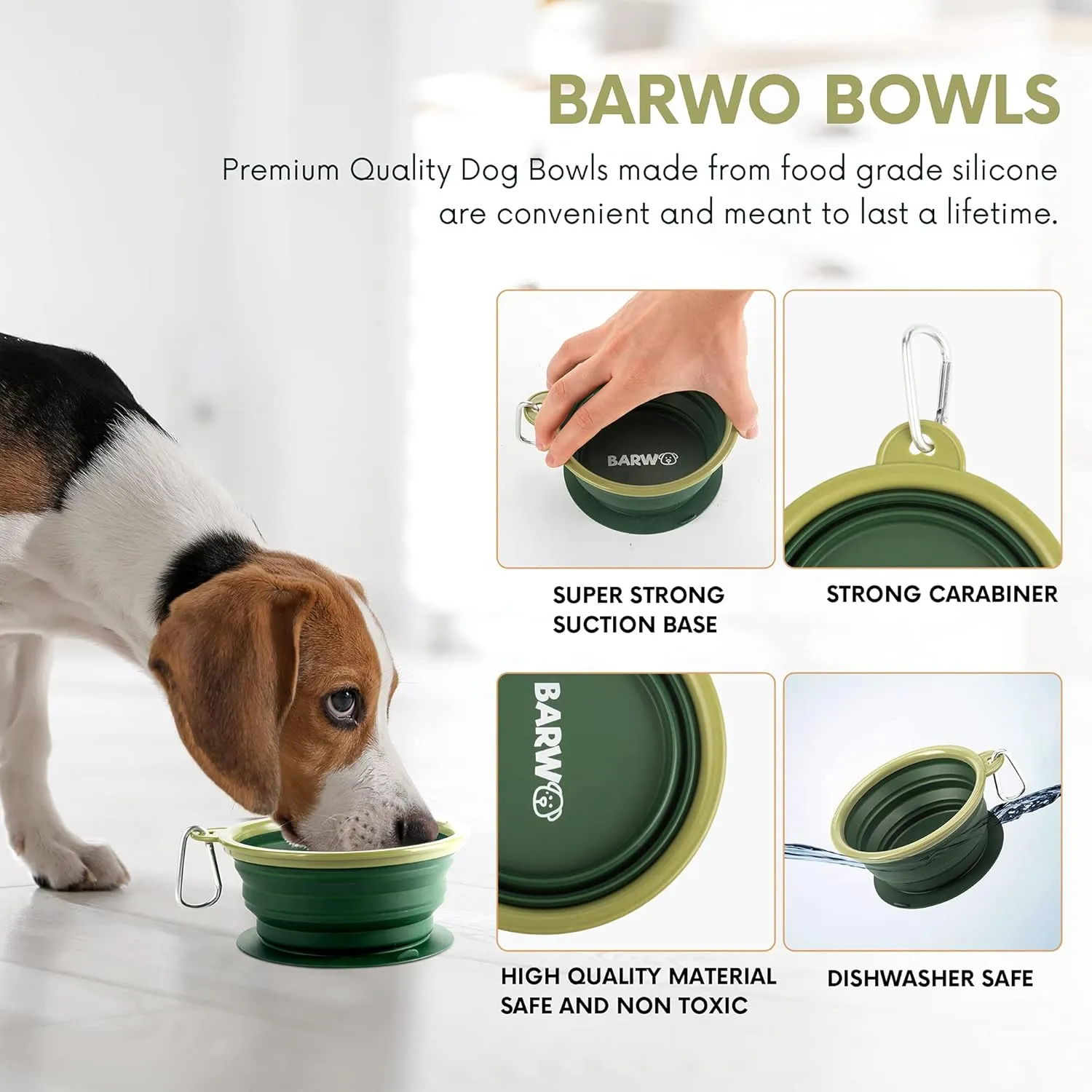 Collapsible Dog Bowl with Non Skid Suction Base -100% Pure Silicone Foldable Water Bowl, Portable Dog Bowl for Travel, Hiking & Camping 350mL 1 Piece