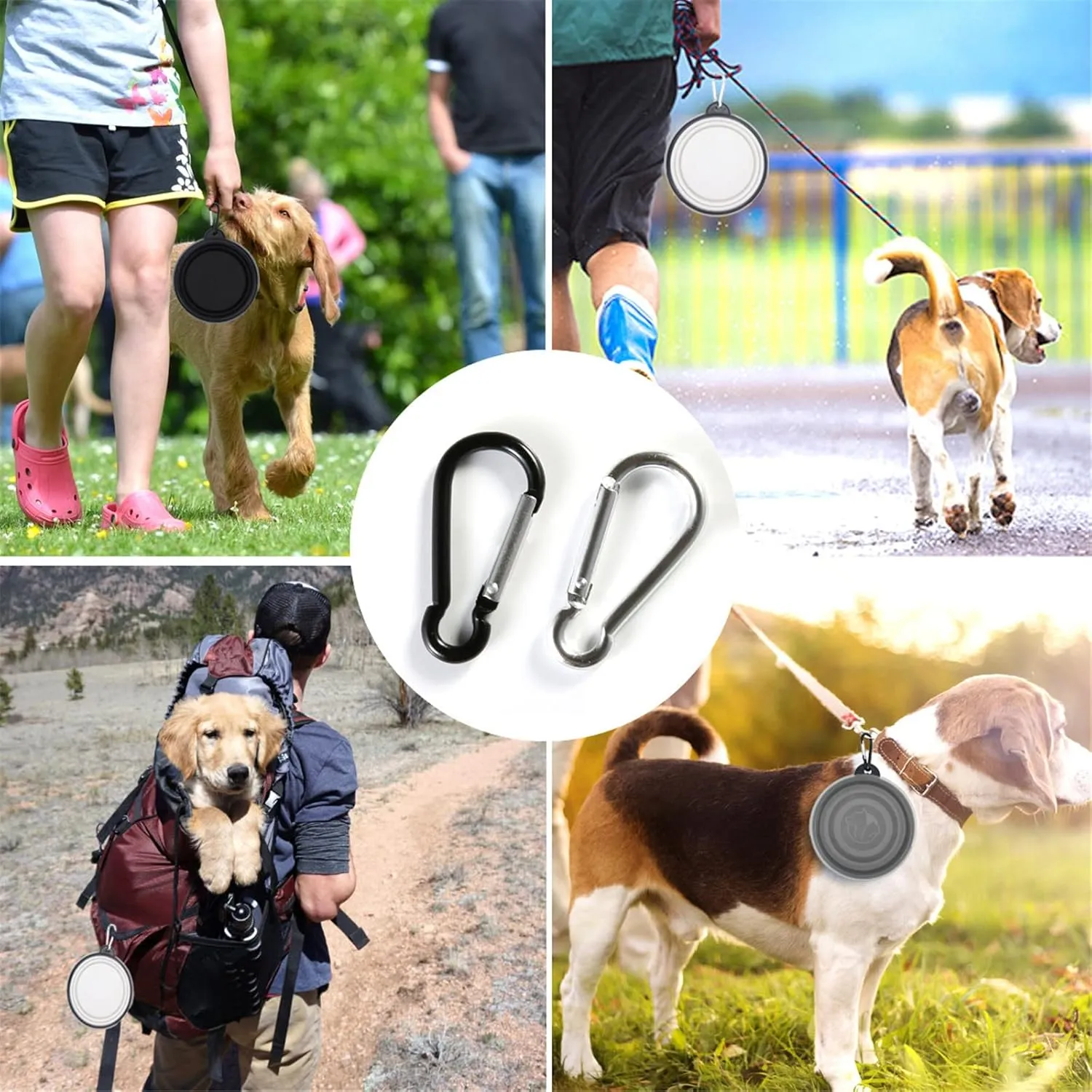 Collapsible Dog Bowl,2 Pack Portable and Foldable Pet Travel Bowls Collapsable Dog Water Feeding Bowls Dish for Dogs Cats and Small Animals,with Lids (Small, Black White)