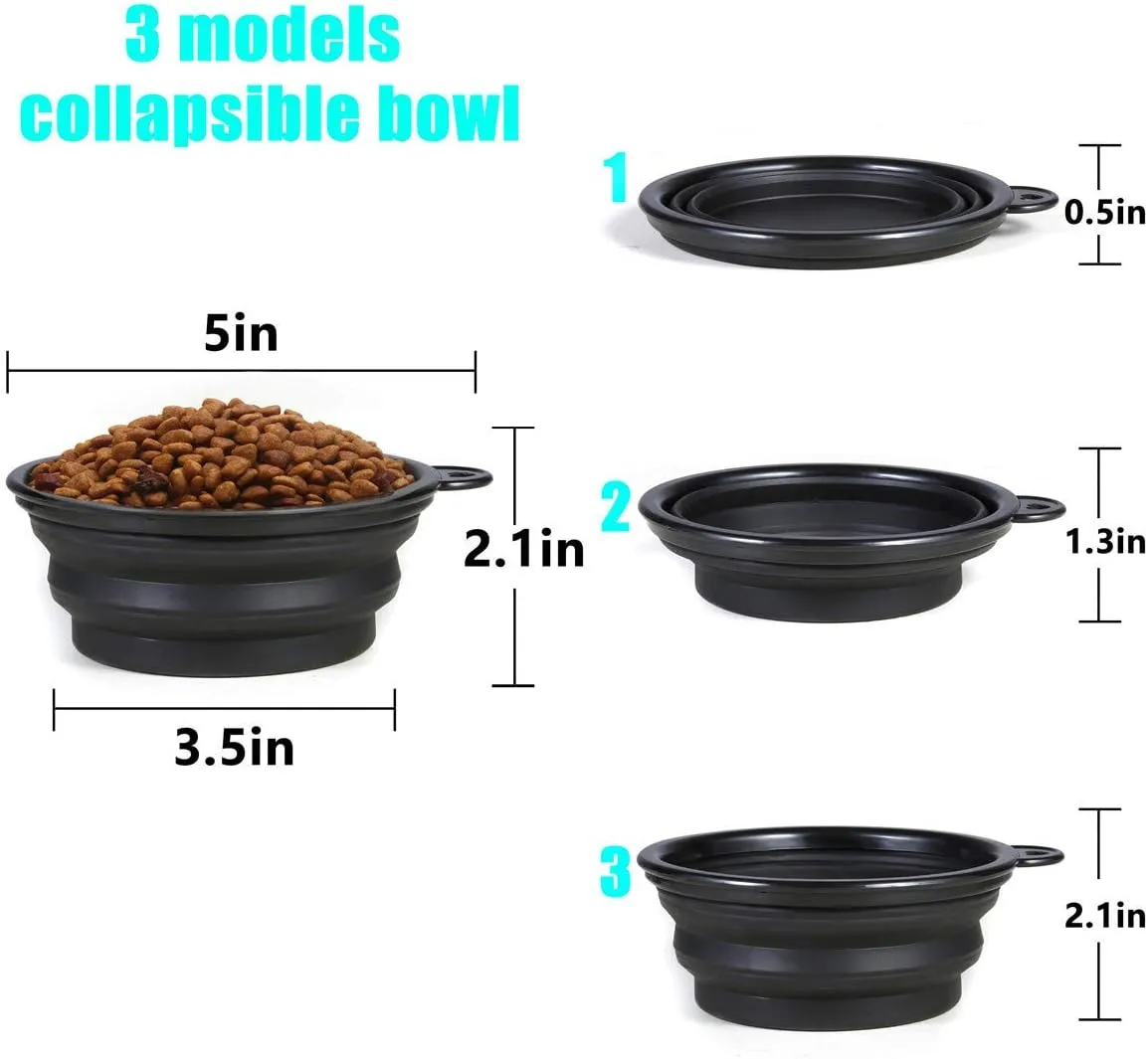 Collapsible Dog Bowl,2 Pack Portable and Foldable Pet Travel Bowls Collapsable Dog Water Feeding Bowls Dish for Dogs Cats and Small Animals,with Lids (Small, Black White)