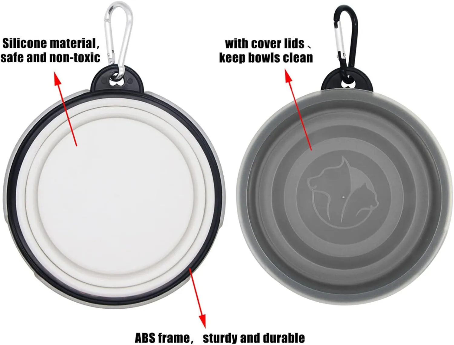 Collapsible Dog Bowl,2 Pack Portable and Foldable Pet Travel Bowls Collapsable Dog Water Feeding Bowls Dish for Dogs Cats and Small Animals,with Lids (Small, Black White)
