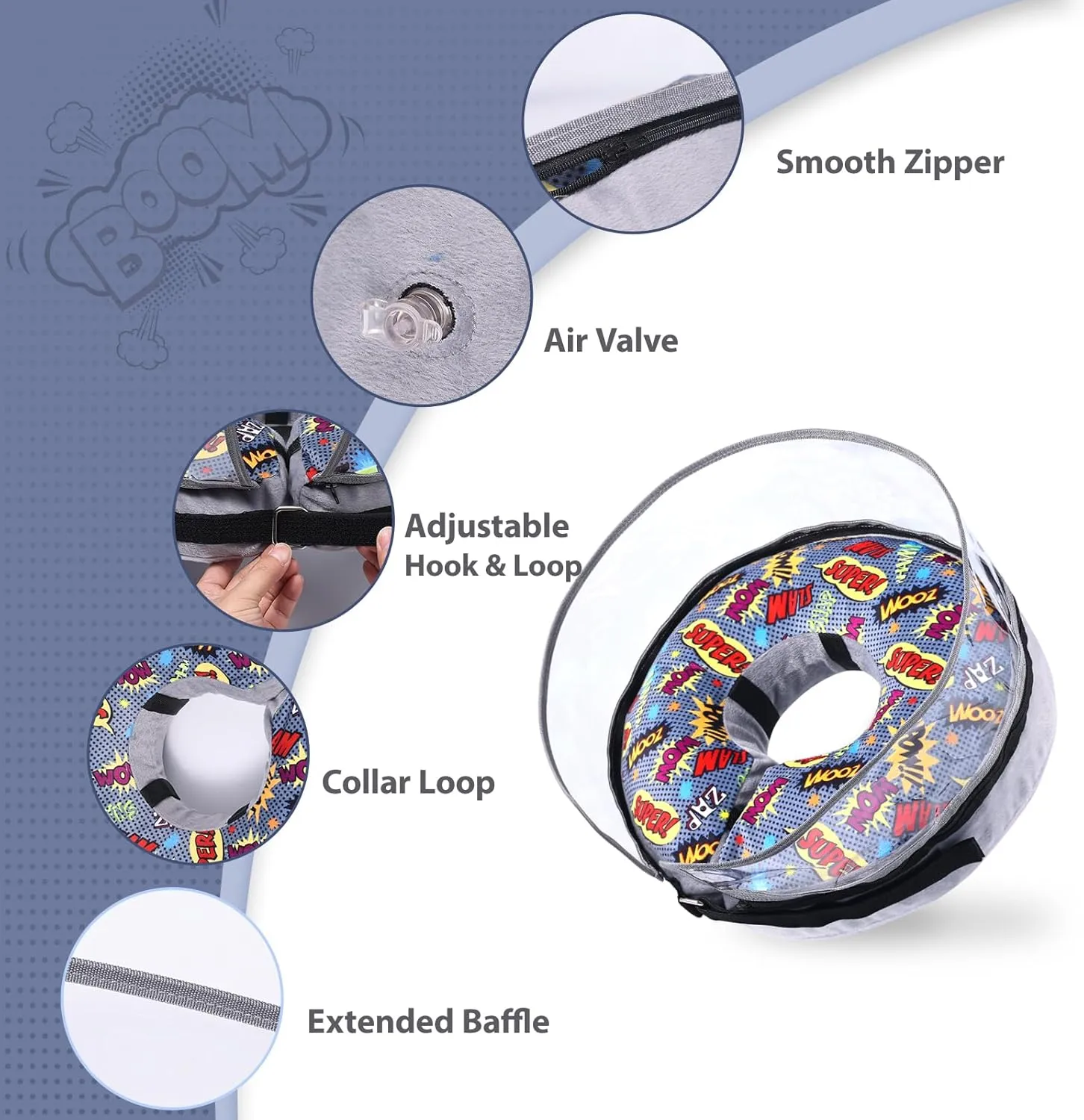 Crazy Felix Soft Inflatable Dog Cone Collar for Large Medium Small Dogs, Cone for Dogs After Surgery, Donut Recovery Cones to Stop Licking and Scratching, Elizabethan Collar with Baffle(Grey,S)