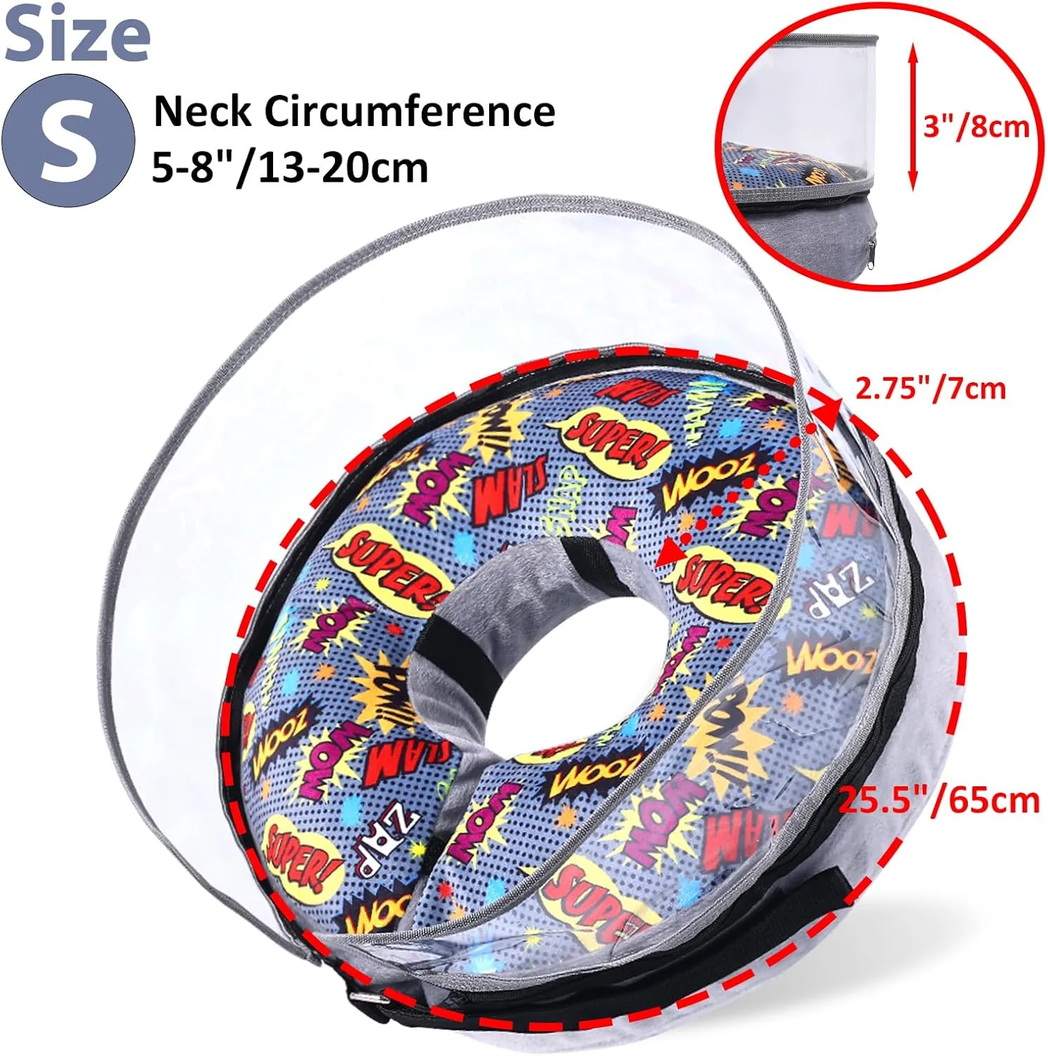 Crazy Felix Soft Inflatable Dog Cone Collar for Large Medium Small Dogs, Cone for Dogs After Surgery, Donut Recovery Cones to Stop Licking and Scratching, Elizabethan Collar with Baffle(Grey,S)