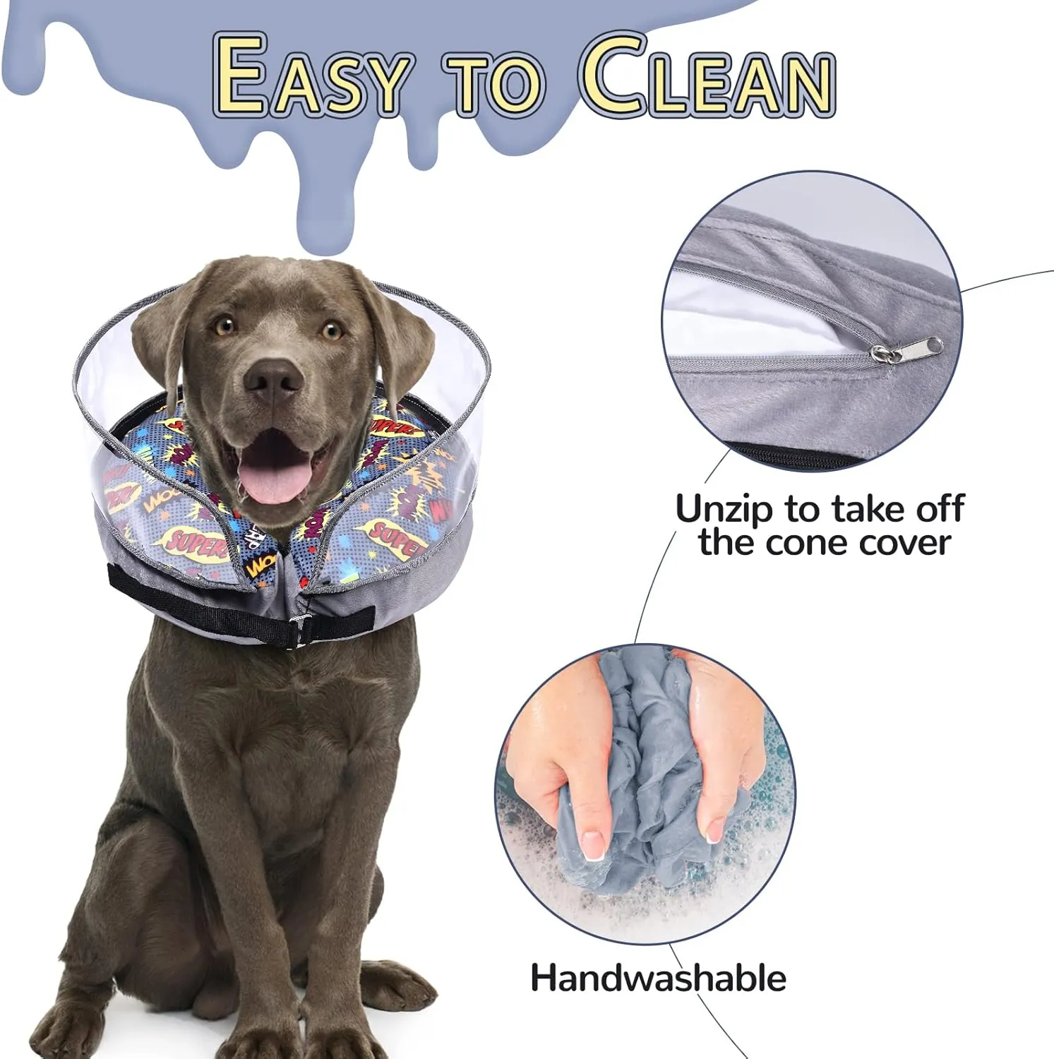 Crazy Felix Soft Inflatable Dog Cone Collar for Large Medium Small Dogs, Cone for Dogs After Surgery, Donut Recovery Cones to Stop Licking and Scratching, Elizabethan Collar with Baffle(Grey,S)