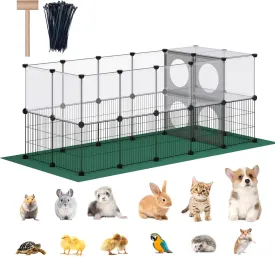 DINMO Small Animal Playpen with Oxford Mat, 24 inches Height, Pet Exercise Fence, Home Protector, Iron Mesh and Plastic Combination, Visualization, DIY, Games Hole Series, 60.2 x 24.8 x 24.8inch