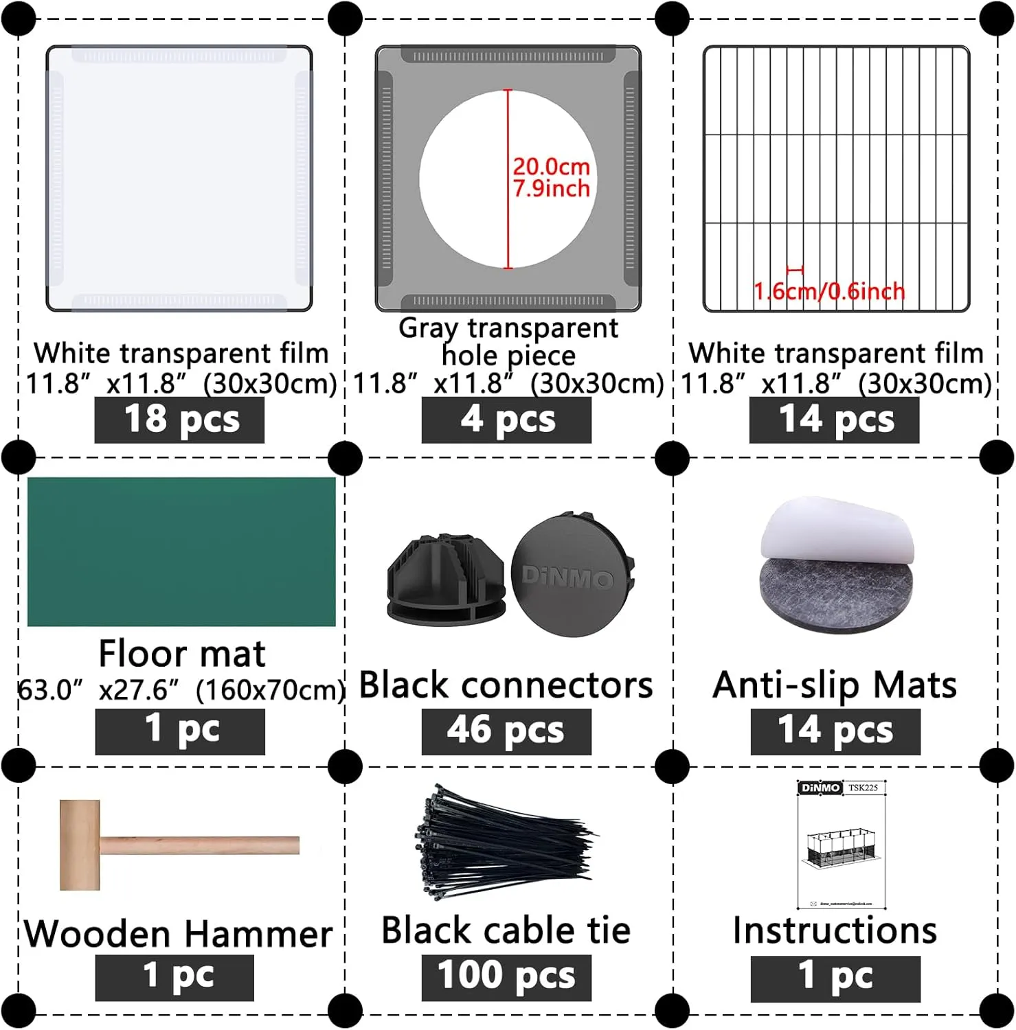 DINMO Small Animal Playpen with Oxford Mat, 24 inches Height, Pet Exercise Fence, Home Protector, Iron Mesh and Plastic Combination, Visualization, DIY, Games Hole Series, 60.2 x 24.8 x 24.8inch