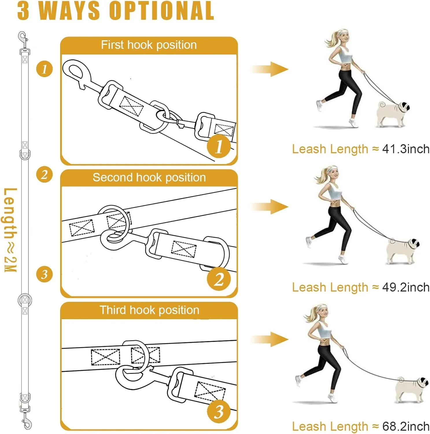Dog Leash-Multifunctional Double Ended,for Obedience Training Or Distance Work Easy to Use,Lightweight,Soft&Durable Convertible Hands Free,Crossbody,Over Shoulder (Army Green, 2M*2.5CM)