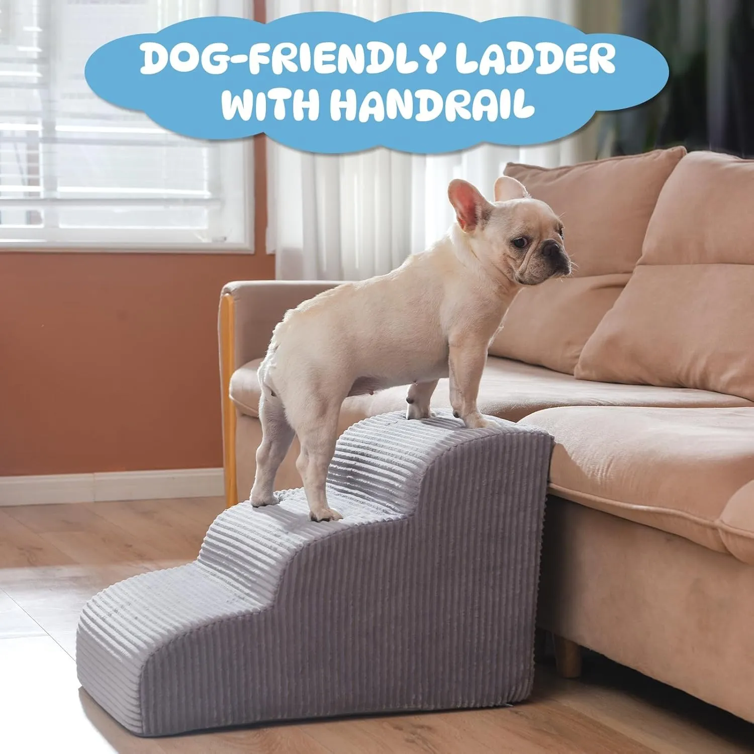 Dog Stairs Steps for High Bed: 3 Steps Pet Steps for Small Dogs and Cats Non-Slip Removable Washable Cover Ramp for Indoor Outdoor Car Couch Sofa(H: 16")
