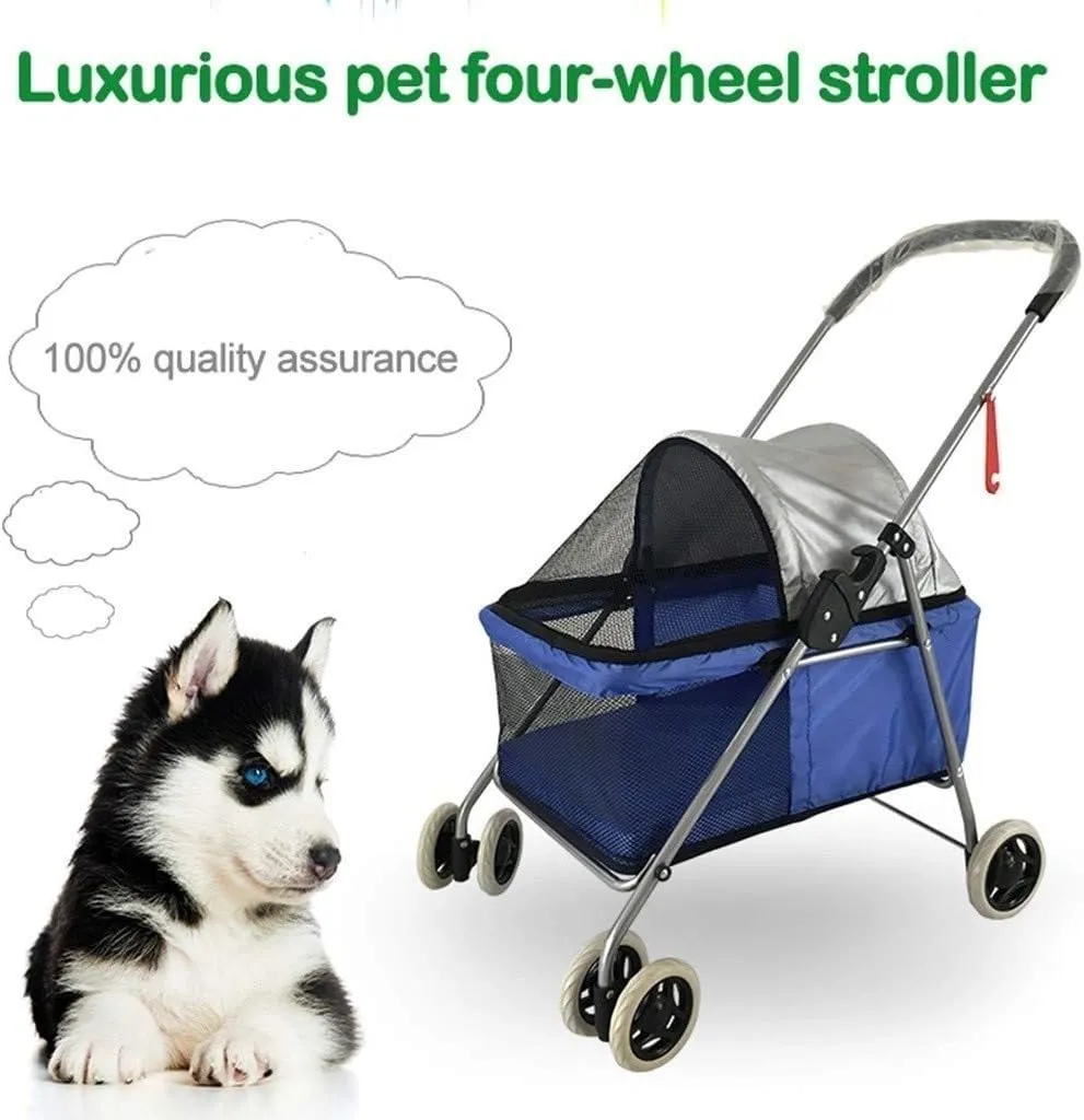 Double Dog Stroller Pet Travel Stroller Dog Stroller Pet Buggy Disabled Dog Pushchair 2 Front Swivel Wheels & Rear Brake 360 Rotation Front Wheel Max Loading (D)