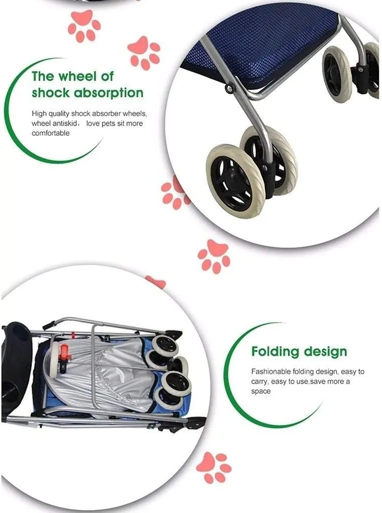 Double Dog Stroller Pet Travel Stroller Dog Stroller Pet Buggy Disabled Dog Pushchair 2 Front Swivel Wheels & Rear Brake 360 Rotation Front Wheel Max Loading (D)