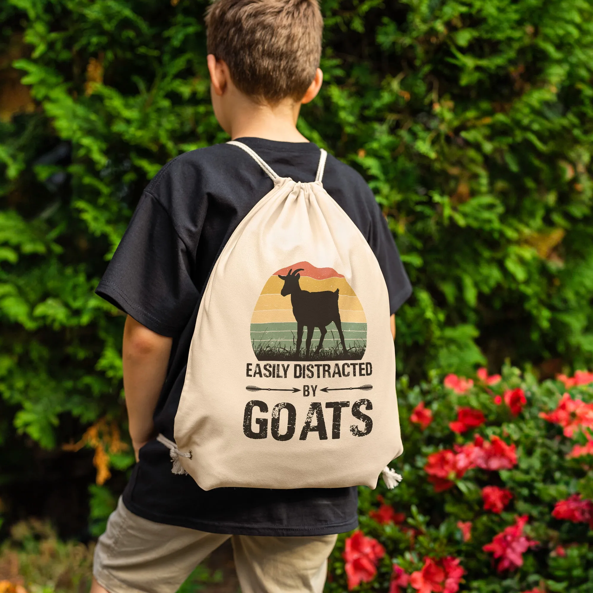EASILY DISTRACTED BY GOATS Drawstring Canvas Backpack