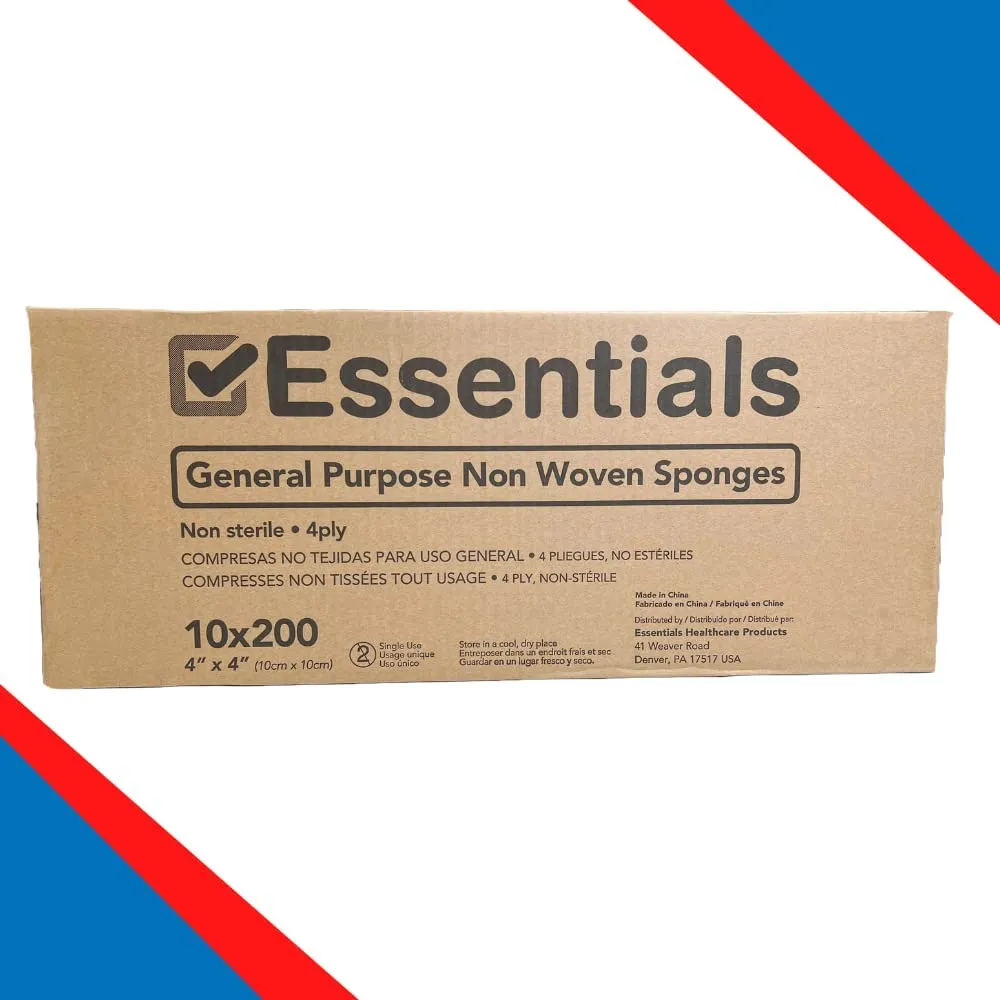 Essentials Non-Sterile Gauze Sponges – 200 Count, 4-Ply, 4’’ x 4’’ Gauze Pads, One Package, Non-Woven Gauze Sponges, Wound Care Product for First Aid Kit/Medical Facilities