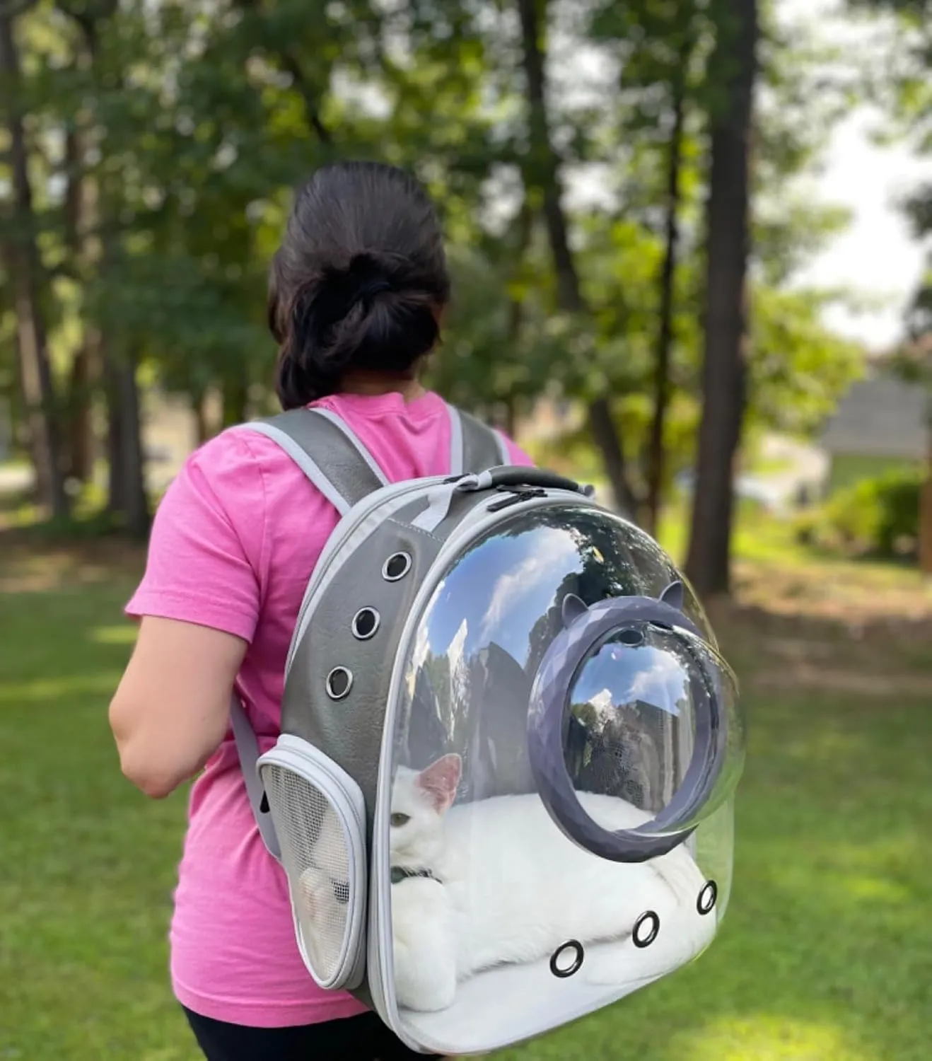 Expandable Cat Carrier Backpack, Backpack for Cats Kitten Small Puppy, Airline Approved Cat Bubble Backpack, Space Capsule Astronaut Carrier (Grey, Back Extension)