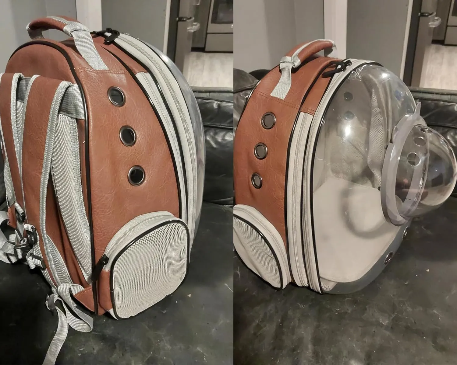 Expandable Cat Carrier Backpack, Backpack for Cats Kitten Small Puppy, Airline Approved Cat Bubble Backpack, Space Capsule Astronaut Carrier (Grey, Back Extension)